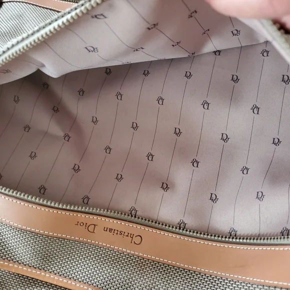 CHRISTIAN Dior VINTAGE BAGAGES Gray and Brown Luggage Bag with Leather Trim